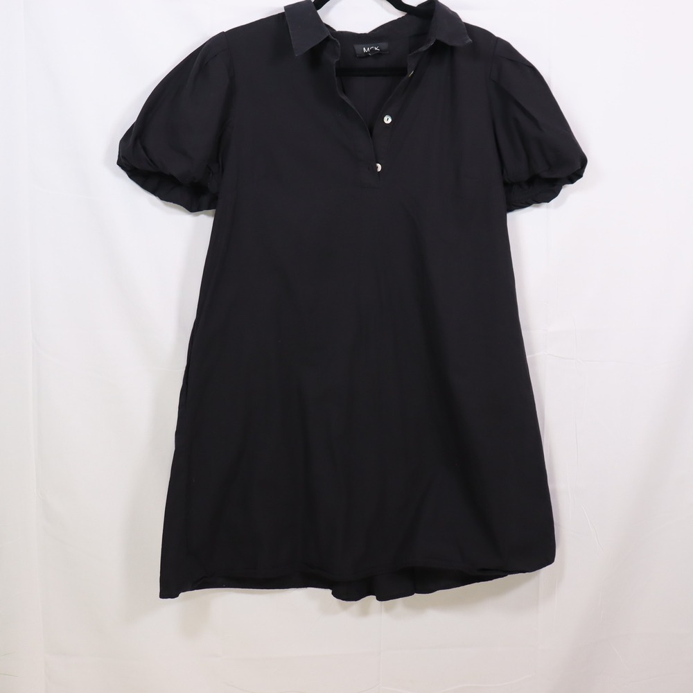 MSK Shirt Dress Medium Black Womens Dark Academia Puff Sleeve Mini